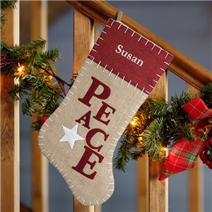 Embroidered Peace Burlap Stocking | Personalized Christmas Stockings