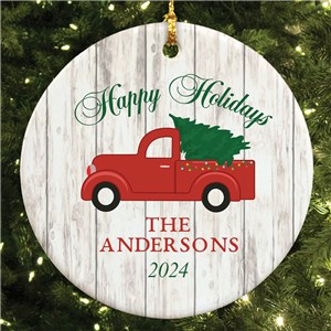 Personalized Happy Holidays Truck Ornament | Personalized Family Ornaments