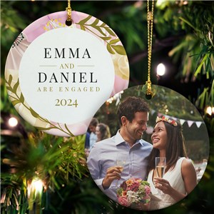 Personalized Engagement Photo Ornament | Floral Engagement Ornament