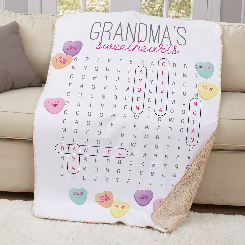 Personalized Sweethearts Word Search Sherpa Blanket GiftsForYouNow