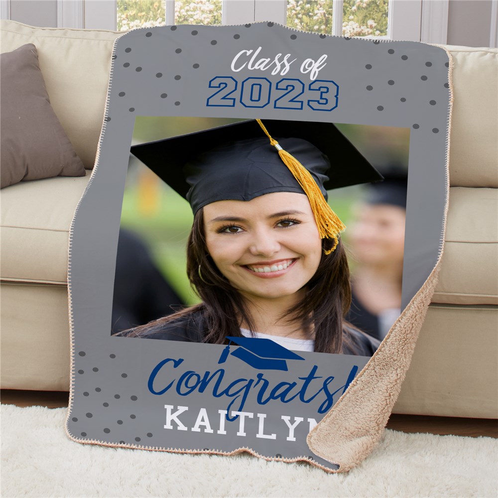 Personalized Class of Graduation Photo Blanket with Confetti Design