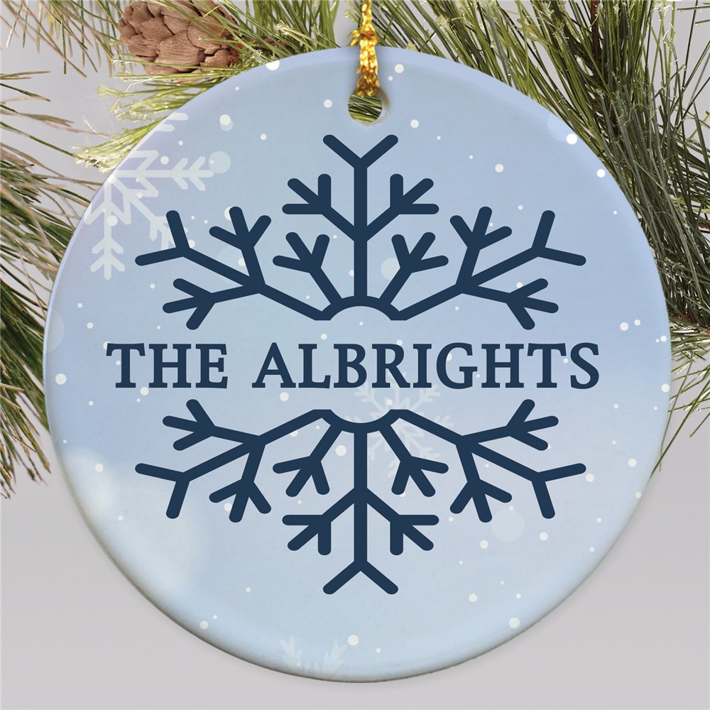 Personalized Snowflake Round Ornament with Family Name