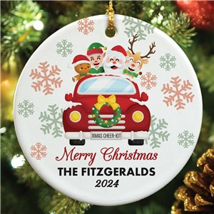 Personalized Vehicle with Christmas Characters Round Ornament