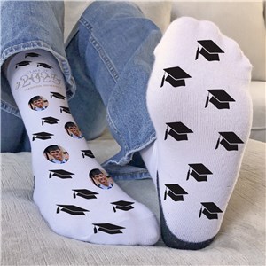 Personalized Repeating Grad Cap and Photo Crew Socks