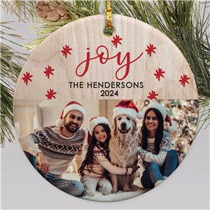 Personalized Joy Wood Background Round Ornament