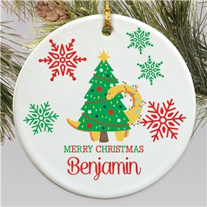 Personalized Dino Christmas Tree Round Ornament