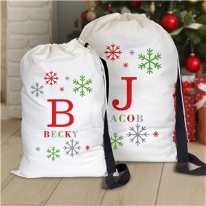 Personalized Christmas Snowflake Initial And Name Gift Sack U20311178X