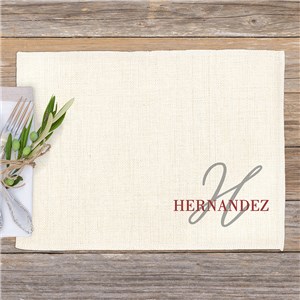 Personalized Script Initial Behind Name Linen Placemat U23014179