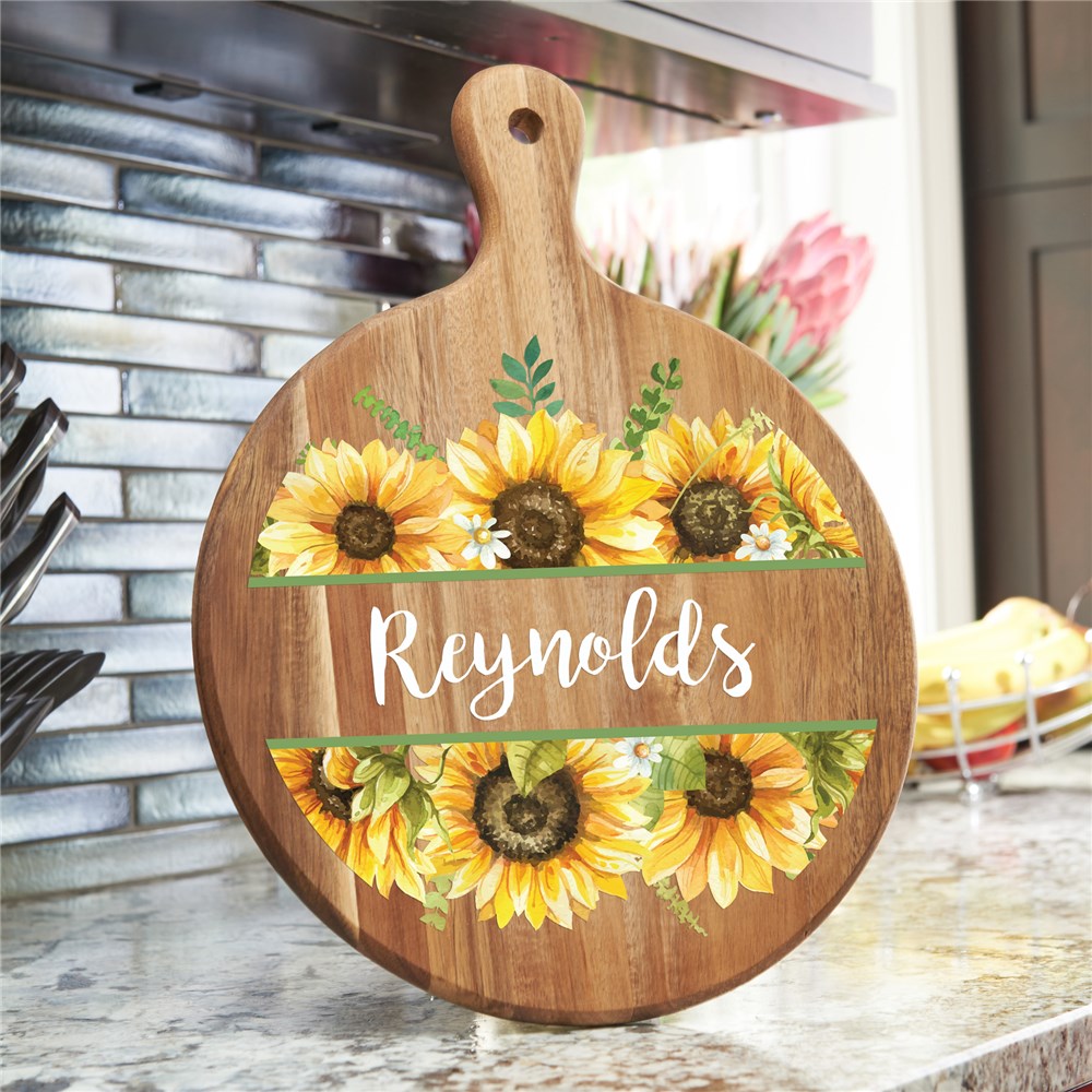 Personalized Acacia Wood Paddle with Sunflower Design