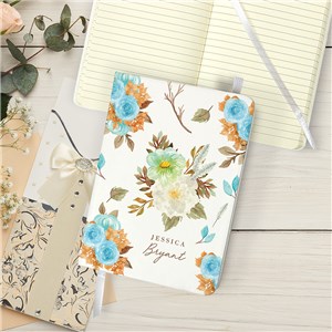 Personalized Blue Floral Small Leatherette Notebook UV2289041