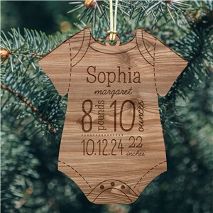 Baby Onesie Wood Cut Engraved Ornament | Baby's First Christmas Ornaments