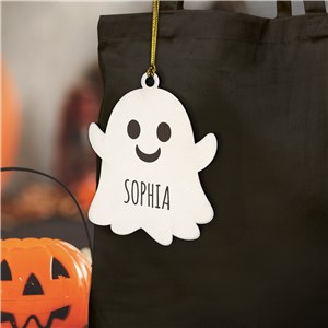 Personalized Ghost Wood Halloween Basket Tag W227670