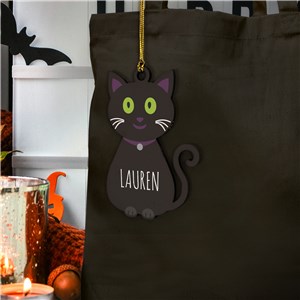 Personalized Cat Wood Halloween Basket Tag W227680