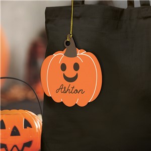 Personalized Pumpkin Wood Halloween Basket Tag W227690