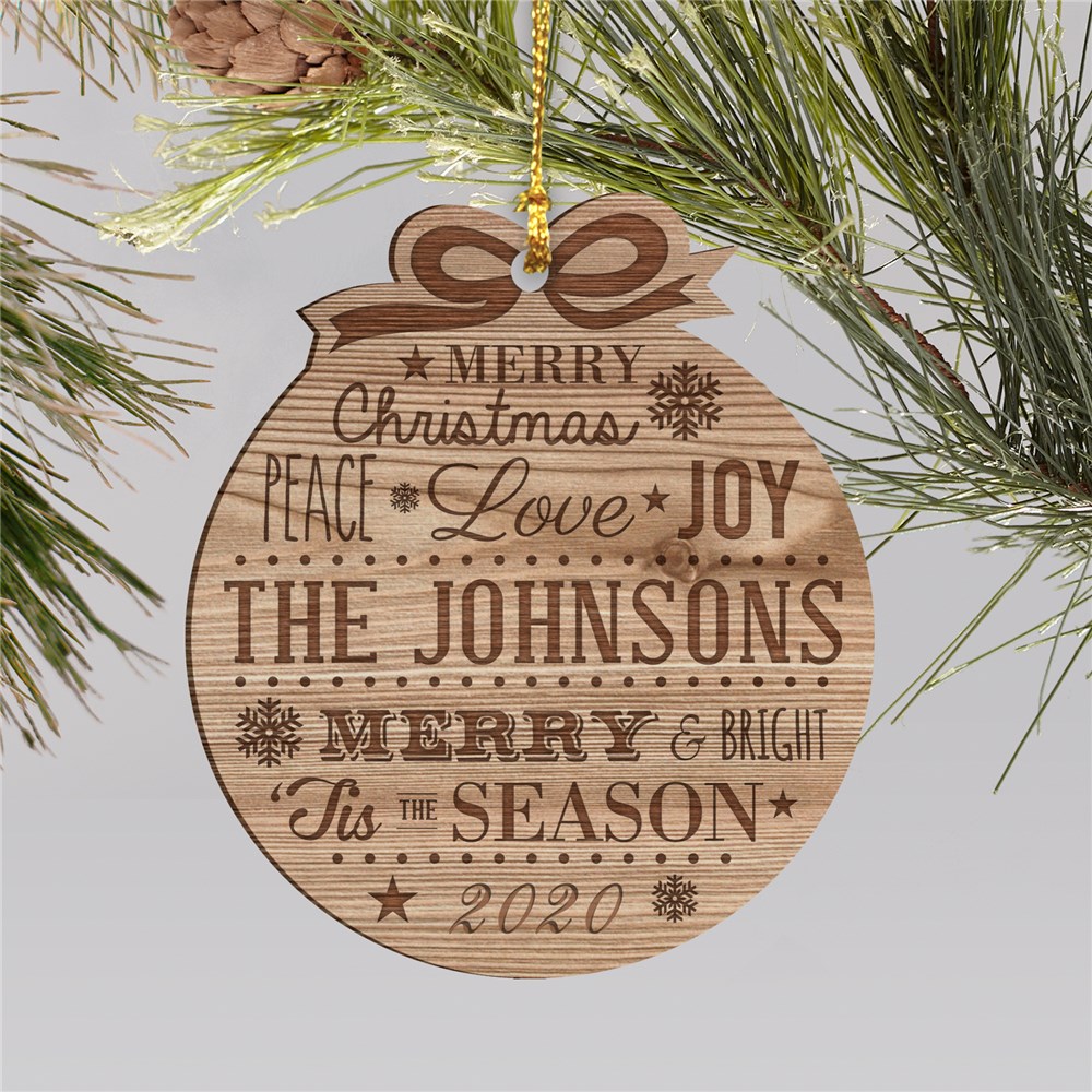 Engraved Merry Christmas Wood Holiday Ornament Tsforyounow