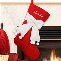 Red & White Embroidered Bow Christmas Stocking | GiftsForYouNow