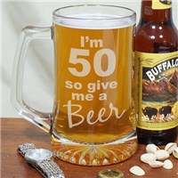 Personalized 50th Birthday Glass Mug | Engraved Birthday Stein from ...